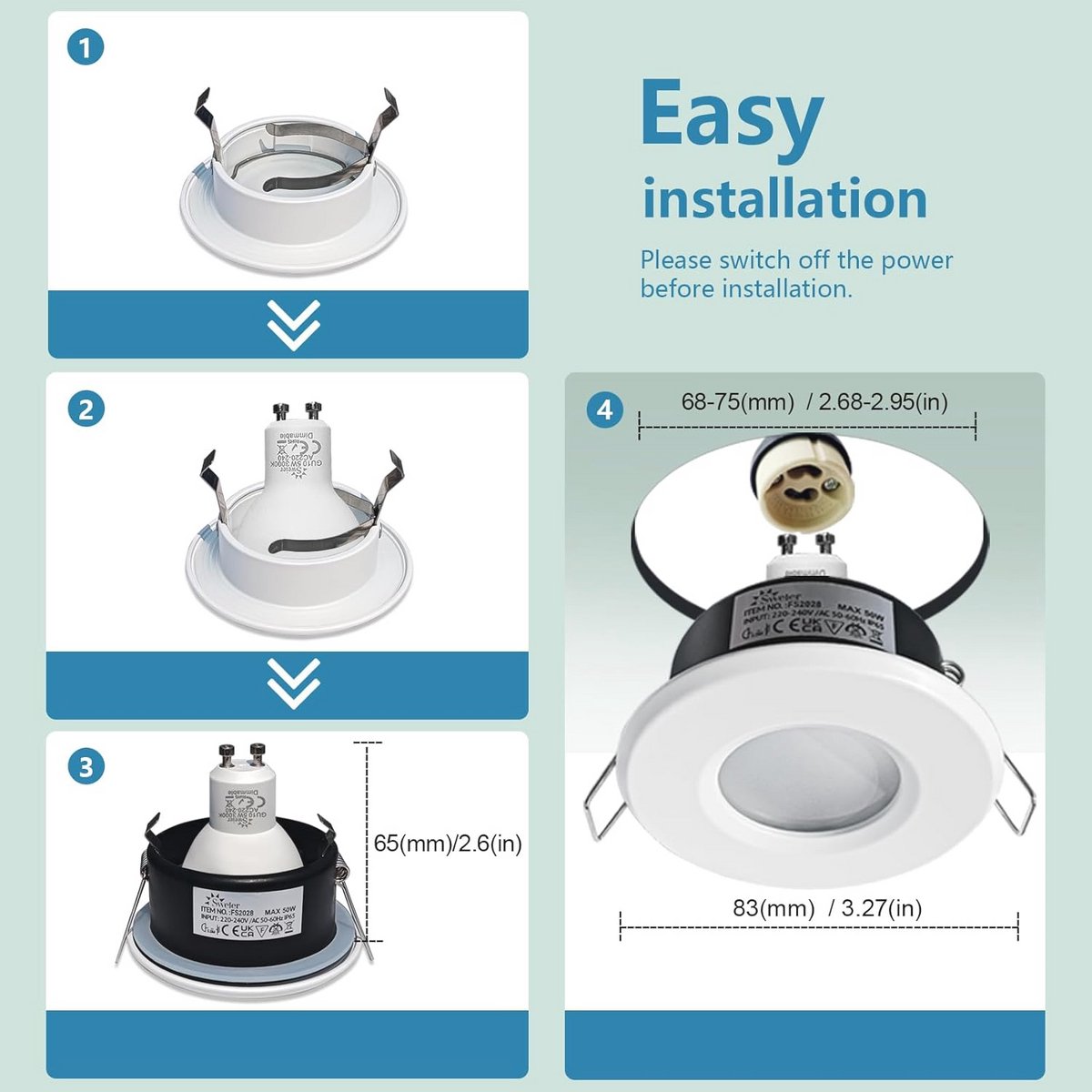Waterdichte LED Downlights voor Badkamer - 5W Cool White 6000K - Inbouwspots met GU10 Lamp