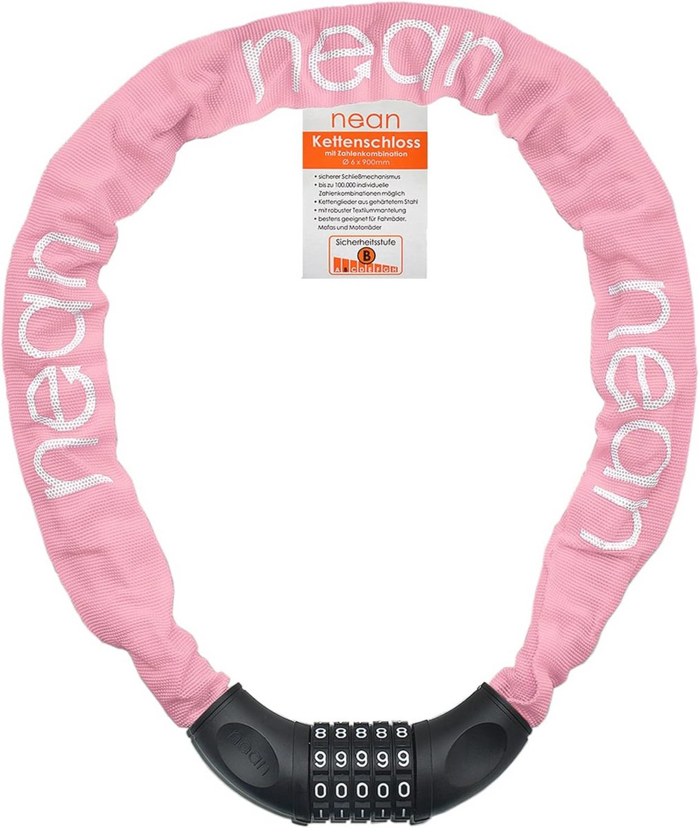Fietsslot met Cijfercode en Ketting - 6mm x 900mm, Roze