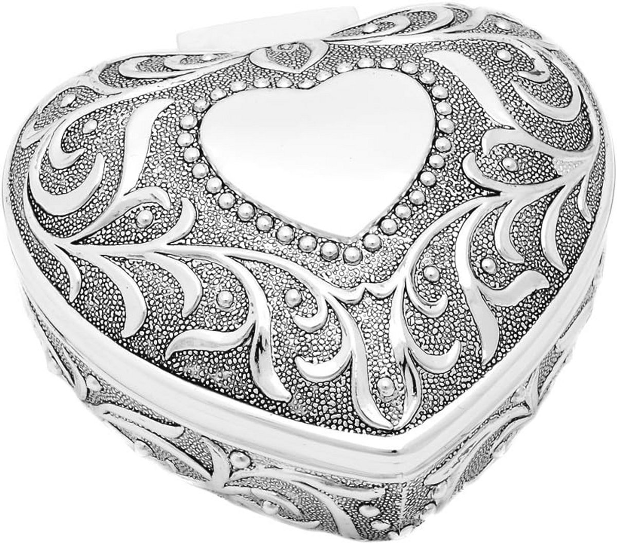 Hartvormige sieradendoos verzilverd met gravure ruimte - elegante juwelendoos