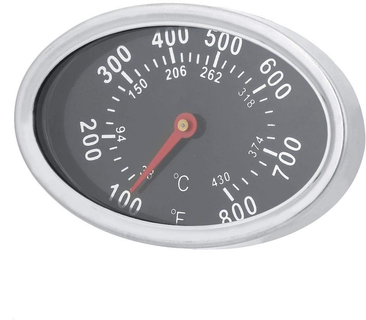 Grillthermometer voor BBQ en Oven - Ovaal Roestvrij Staal, Analoge Temperatuurweergave tot 430 °C