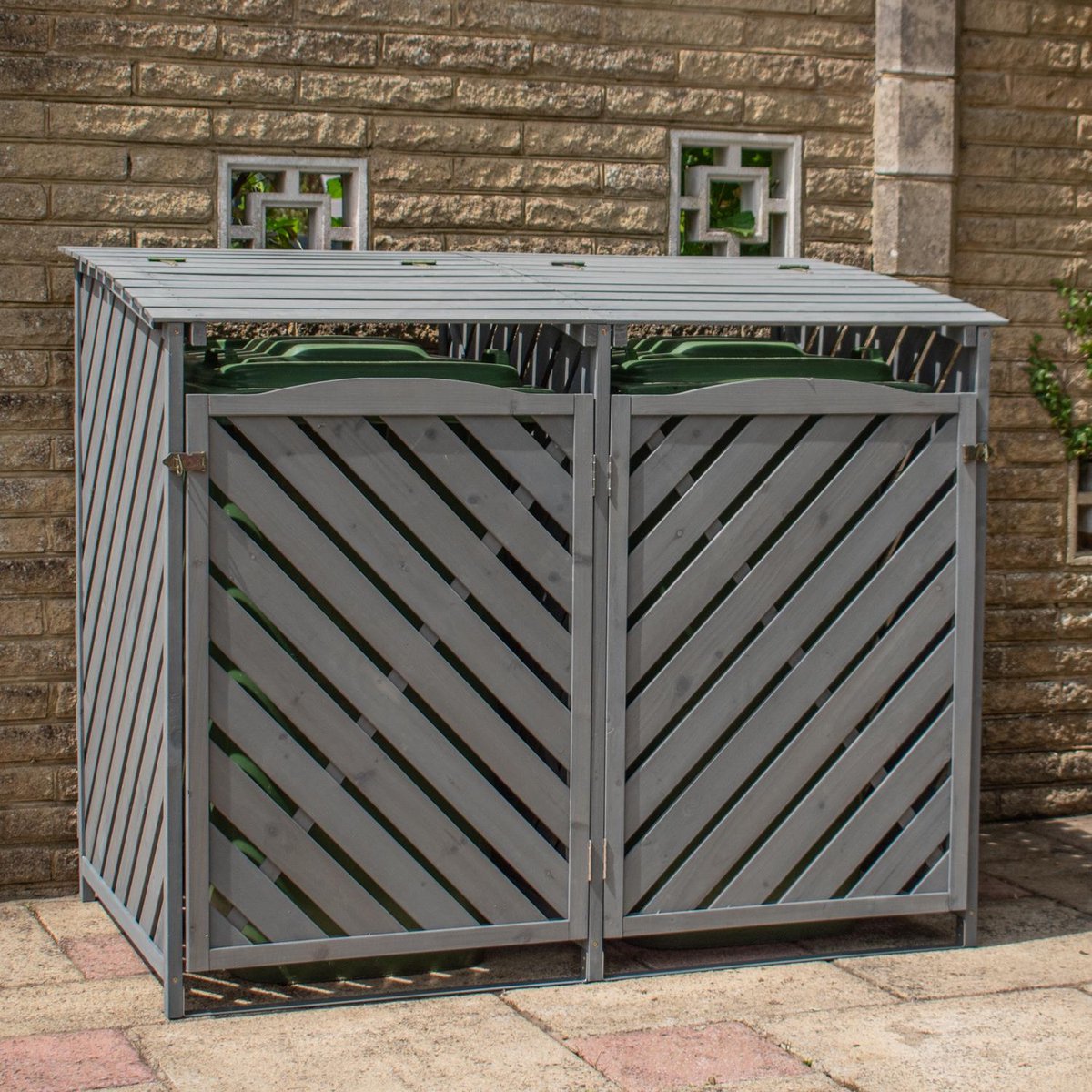 BPS Deluxe Houten Kliko-Opbergkast – Dubbel – Premium Behandeld Vurenhout – Opslag voor Rolcontainers – Snel en Eenvoudig te Monteren