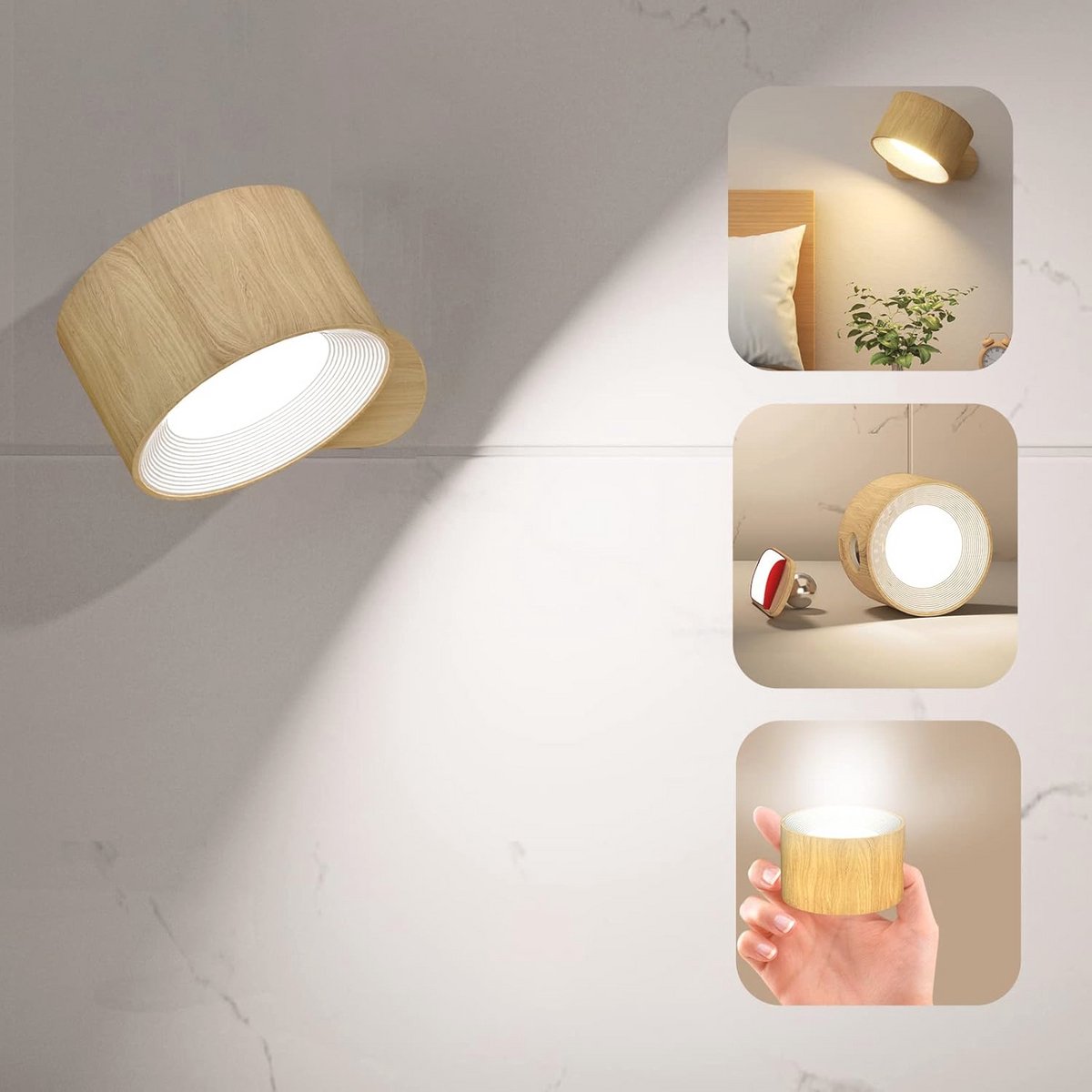 Draadloze LED-wandlamp met USB-opladen, 3 kleurtemperaturen en 3 helderheidsniveaus