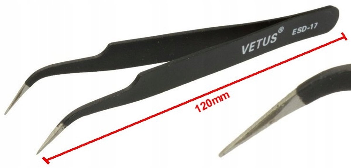 ESD-17 Precieze Pincet - 12cm, Antistatisch, Schuin