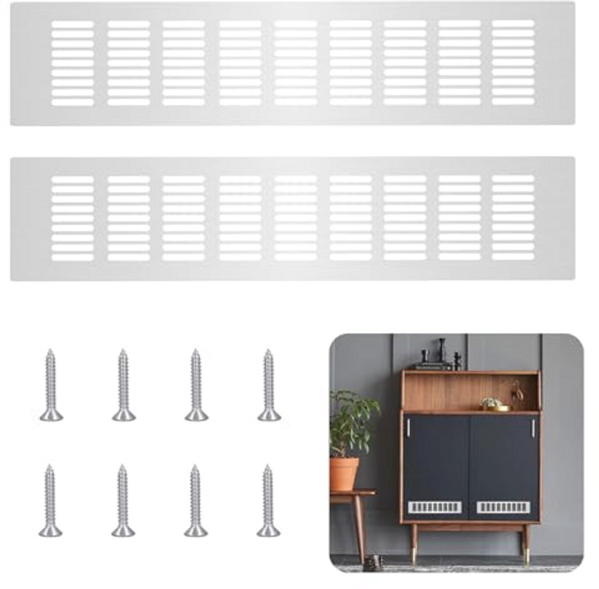 Ventilatieroosters Aluminium 80 x 400 mm - 2 Stuks, Vierkant voor Kasten en Slaapkamers