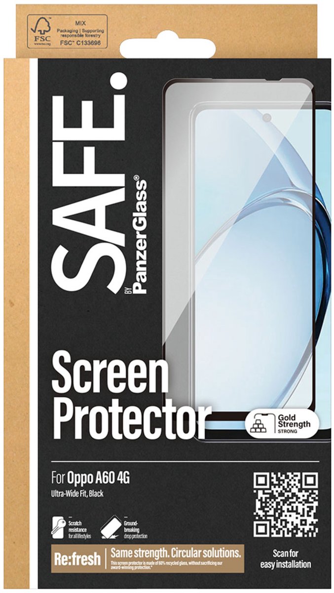 SAFE by PanzerGlass Ultra-Wide Fit Screenprotector voor de Oppo A60 4G