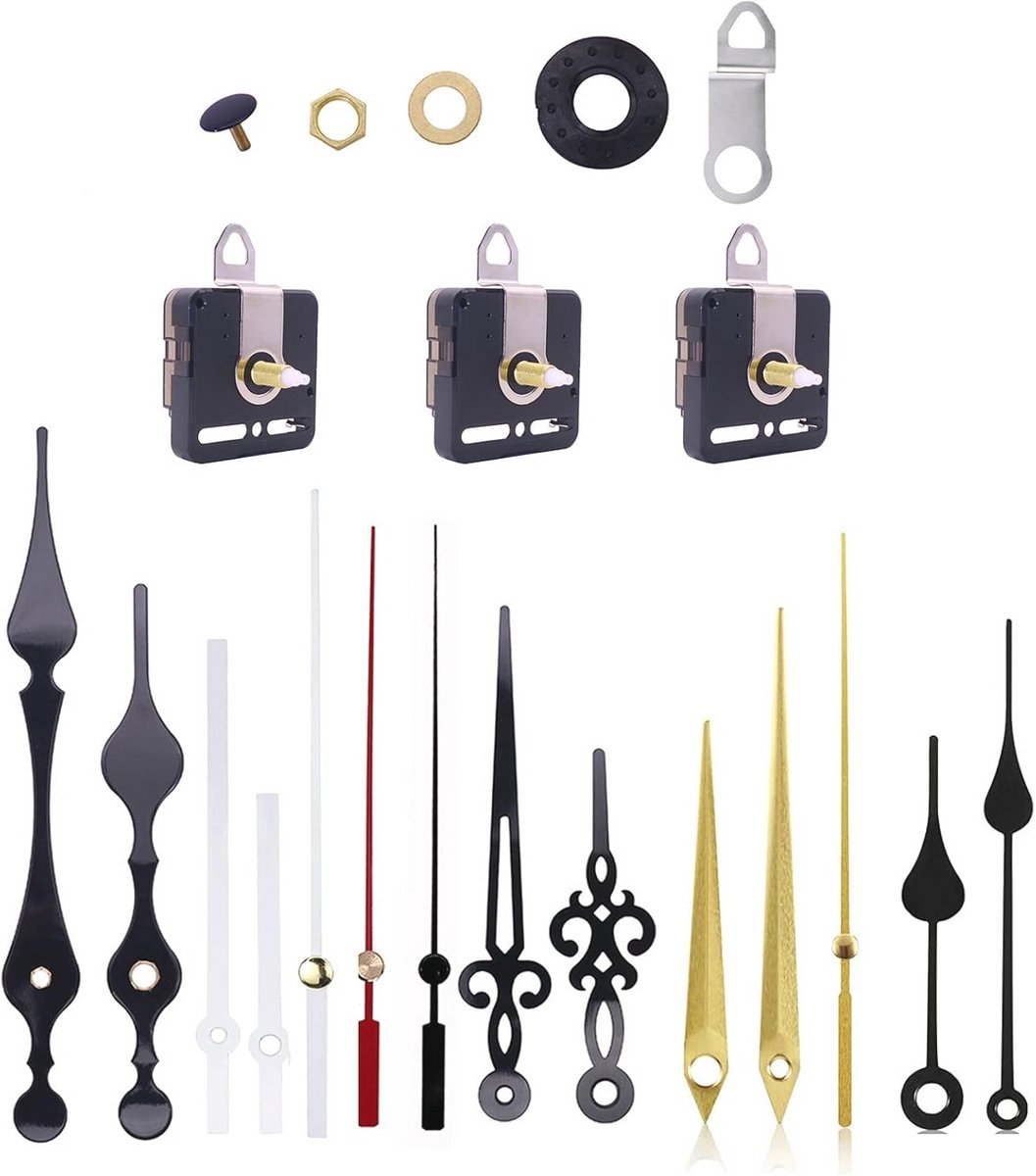 Stille quartz klokmechanisme met 3 klokbewegingen en 5 sets wijzers - DIY reparatie onderdelen voor wandklokken