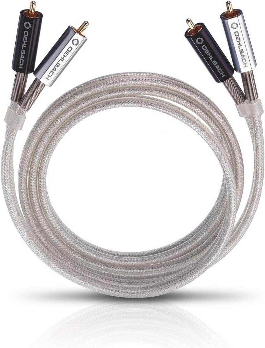 Eersteklas stereo cinch kabelset voor CD-speler en versterker - Coaxiaal en goed afgeschermd - 0,5 m - Zilver