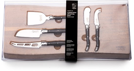 Laguiole Style de Vie - Line Premium - Coffret de couteaux à fromage 5 pièces avec plateau de service