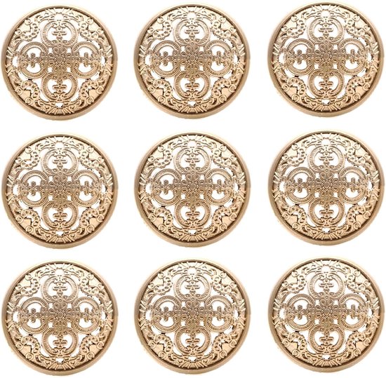 30 boutons - Boutons pour vêtements - Boutons pour couture - Ronds - Invisibles - Métal - Goud- 18 mm - Ajourés - Pour couture, loisirs créatifs, décorations faites DIY - Style cour - Vintage