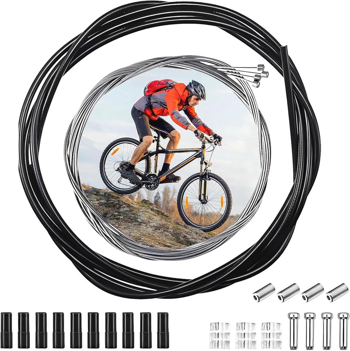 Universele Fiets Versnellingskabelset - Compleet met Achter Schakelkabel en Remkabel voor Mountainbike en Racefiets 2,5m