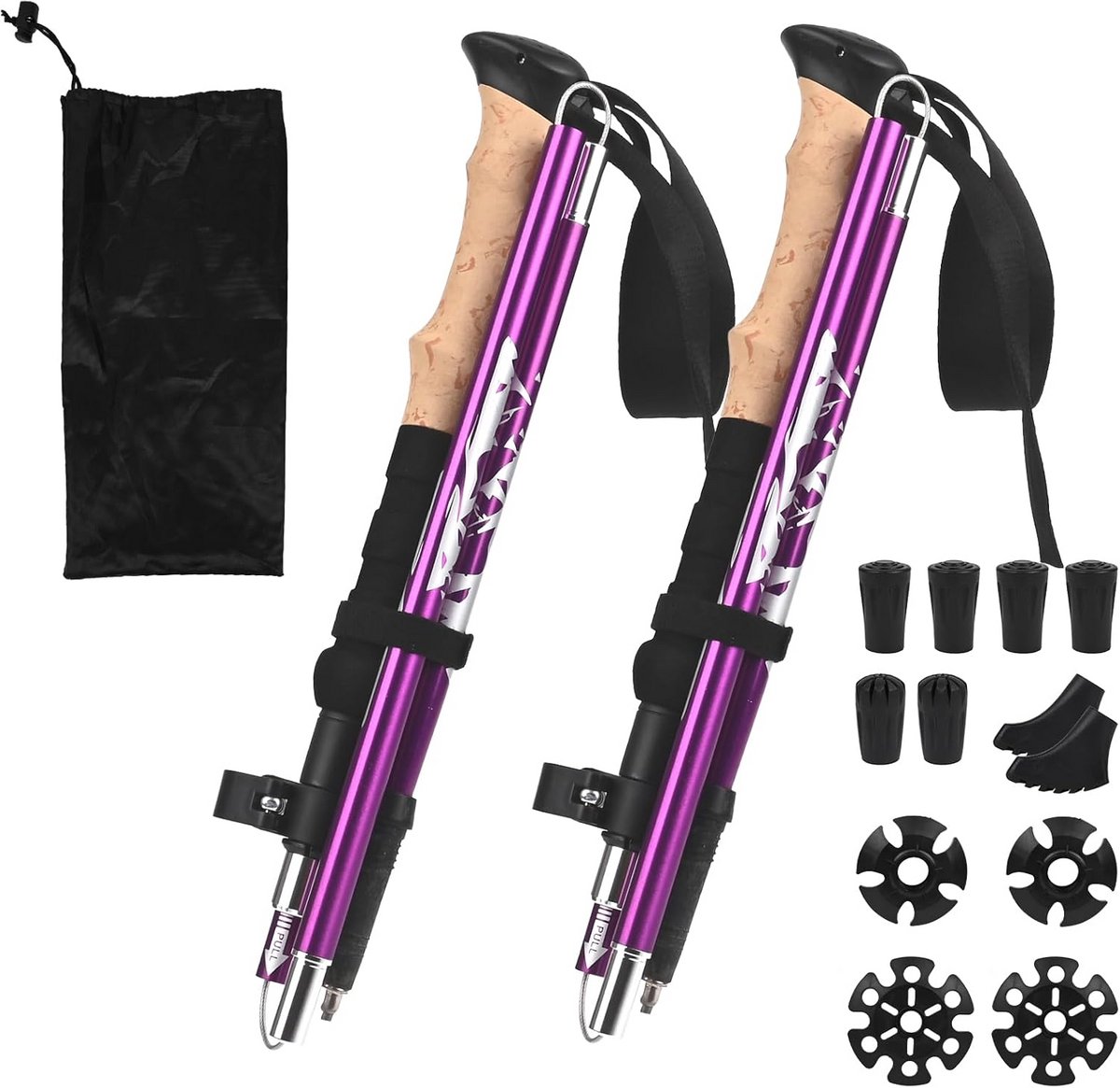 Opvouwbare Wandelstokken 33 - 125 cm met Ergonomische Handgrepen en Rubberen Punten voor Outdoor Avonturen