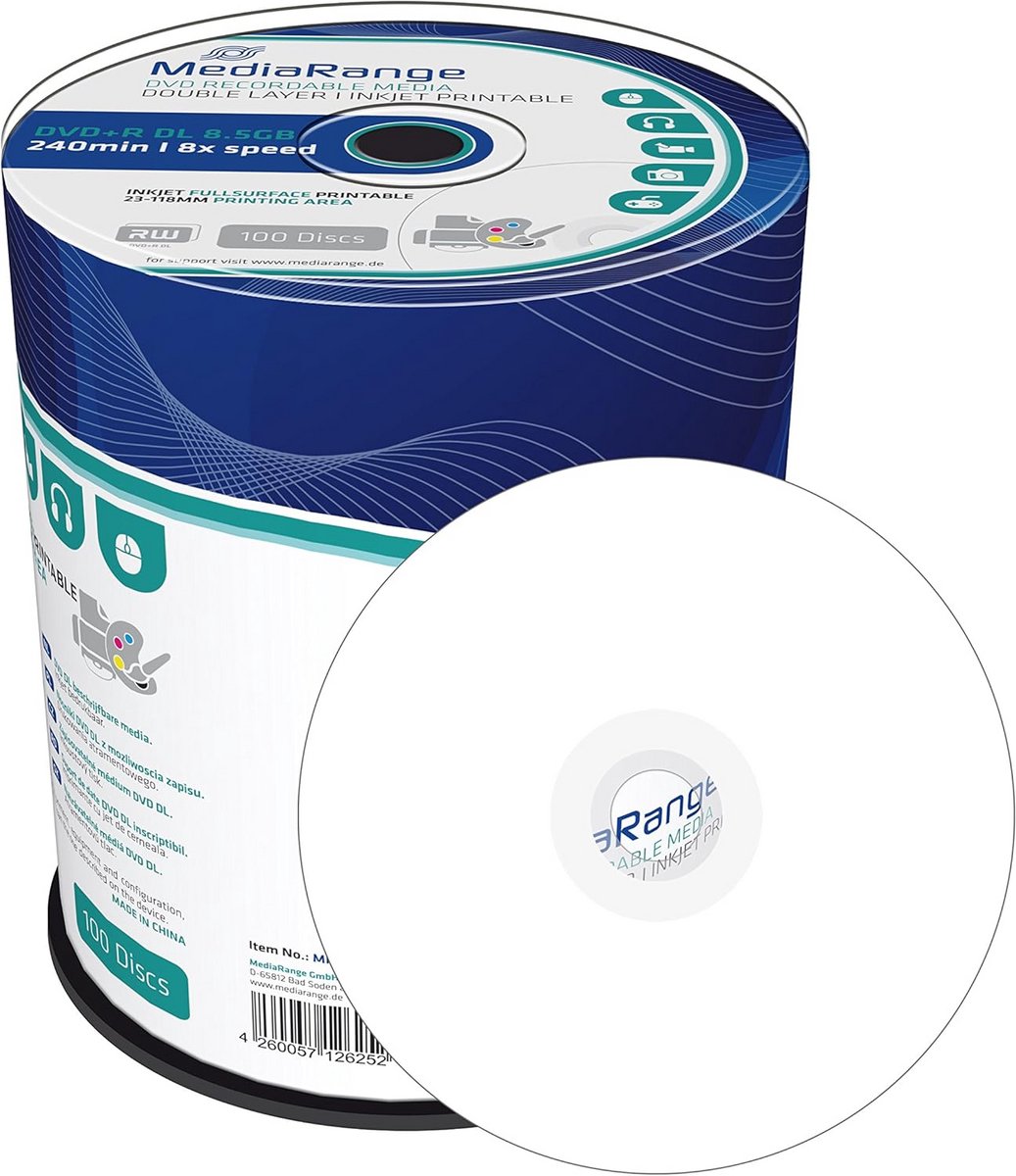 Lege dubbellaagse DVD's 8,5 GB - 100 stuks herschrijfbaar voor gegevensarchivering