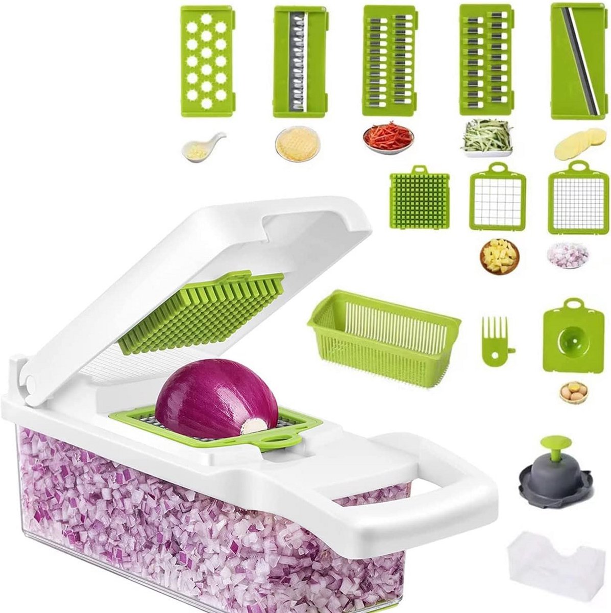 Groentehakselaar 12 in 1 - Multifunctionele Mincer en Slicer voor Groenten en Fruit