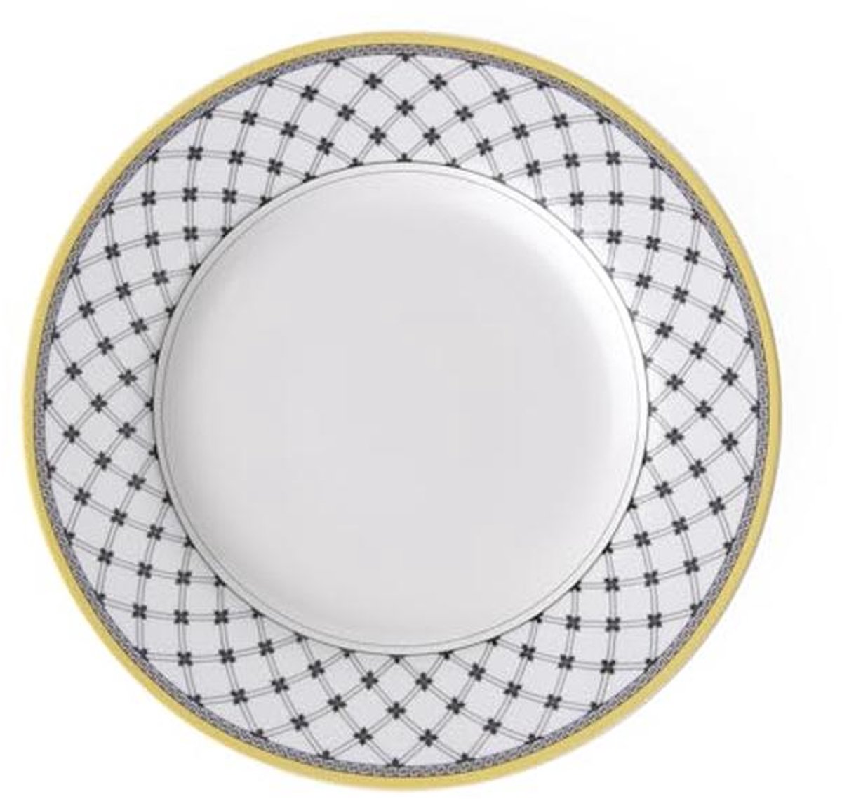 Elegante dinerplaat in antraciet en geel met bloemmotief