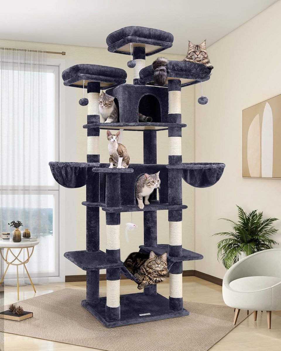 Grote kattenboom met krabpaal en luxe zitplaatsen voor 3-5 katten