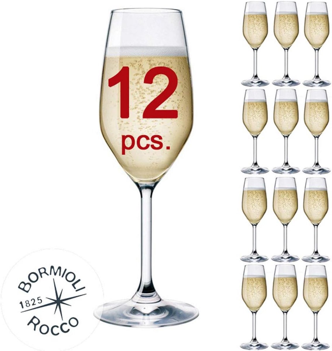 Set van 12 Champagne Fluiten voor Prosecco - Capaciteit 24 CL