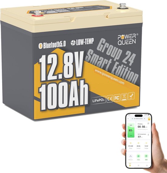 12V 100Ah Bluetooth LiFePO4 Accu voor Camper en Zonne-energie