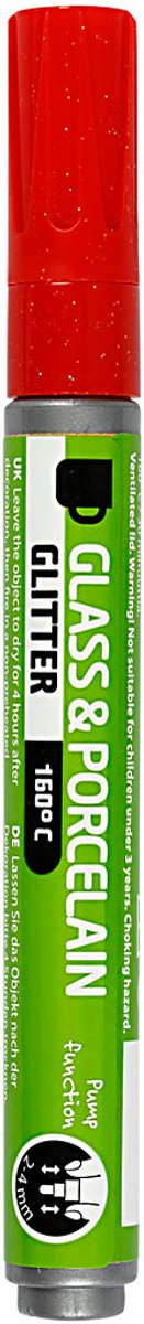 Glas- & Porseleinstiften, glitter, lijndikte 2-4 mm, semi-dekkend, rood, 1 stuk