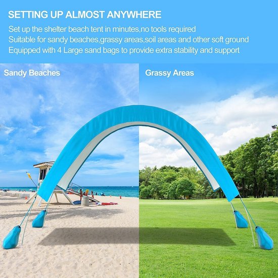 Strandtent voor 2-4 Personen met Zandzakken en Stangen - Ideaal voor Strand, Camping en Outdoor Activiteiten — afbeelding 4