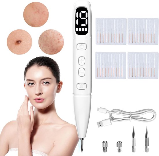 Professionele huidverzorging pen voor het verwijderen van moedervlekken en wratten met verwisselbare naalden en LCD-scherm