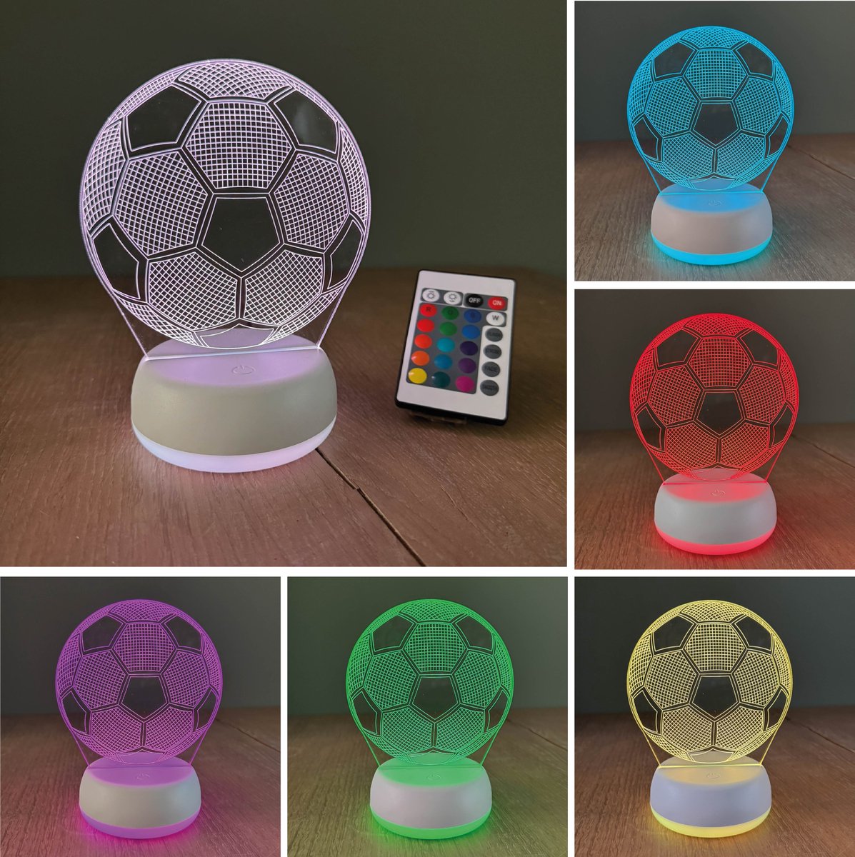 Klarigo® Nachtlamp – Voetbal - Witte Base - 3D LED Lamp Illusie – 16 Kleuren – Bureaulamp – WK 2026 – Fifa - Sfeerlamp – Nachtlampje Kinderen – Creative - Afstandsbediening - WK voetbal
