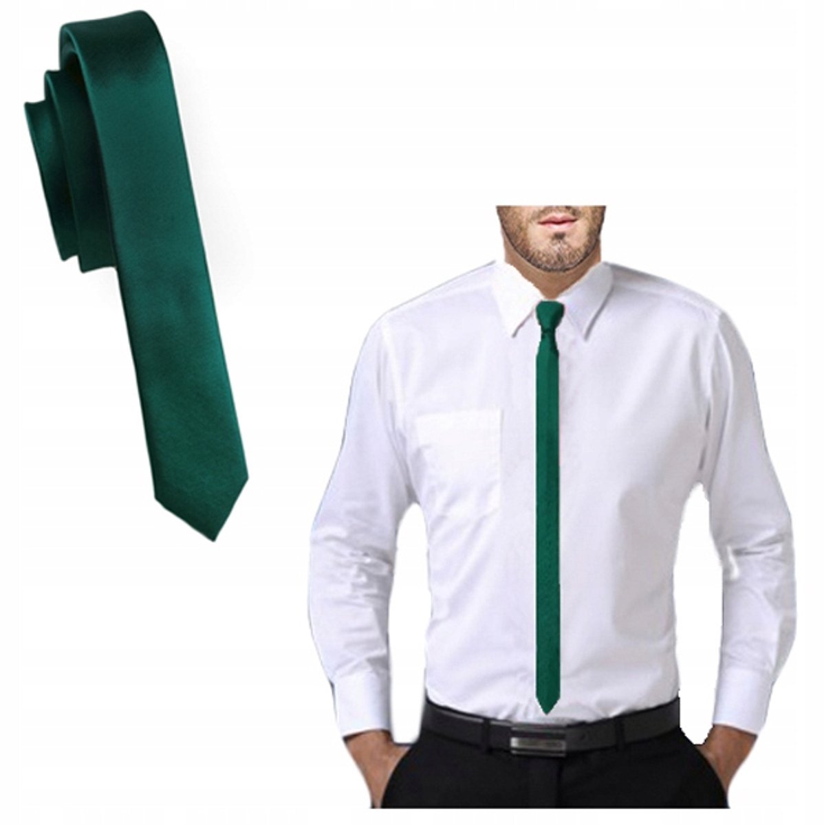 GREG Krawat Slim Fit 4cm - Effen Microvezel - Flesgroen