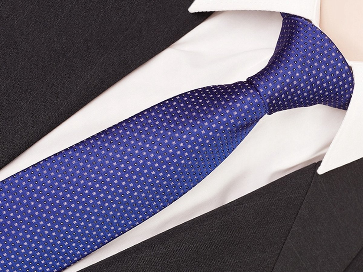 GREG herenstropdas 7 cm - Klassiek jacquard gestippeld blauw