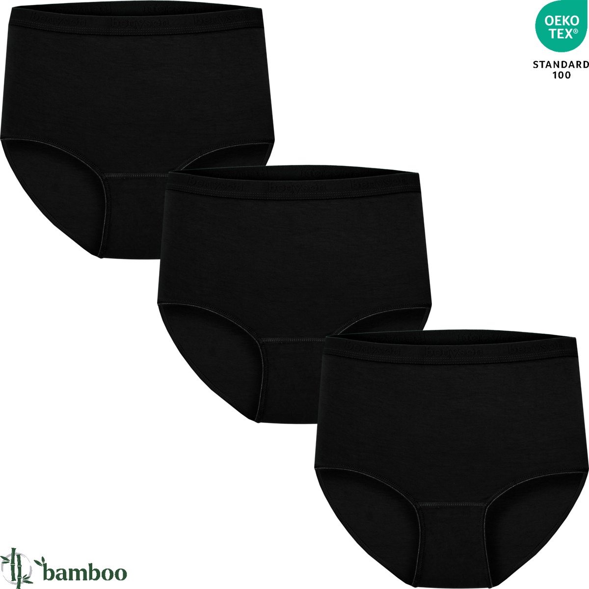 3-pack Dames Bamboe Slips Hoge Taille - Elastieken Band - Superzacht - Jeukvrij 7202-Zwart maat L
