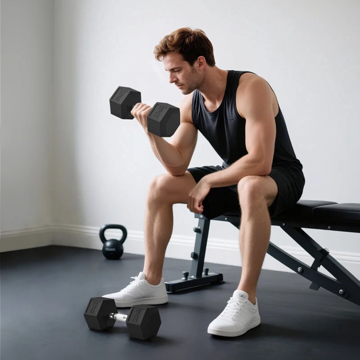 Dumbbells 2 x 20 kg - Halter - Set van 2 - Gekartelde Handvat - Gewichten Set - Halterset - Dumbbell Set - Krachttraining - Fitness - Gym - Geschikt voor Thuis en Sportschool – foto 7