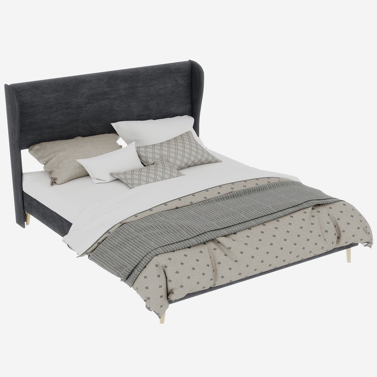Merax Gestoffeerd Bed 160x200 – Fluwelen Stof Grijs – Metalen Frame – Houten Lattenbodem – Zonder Opbergruimte – Zonder Matras