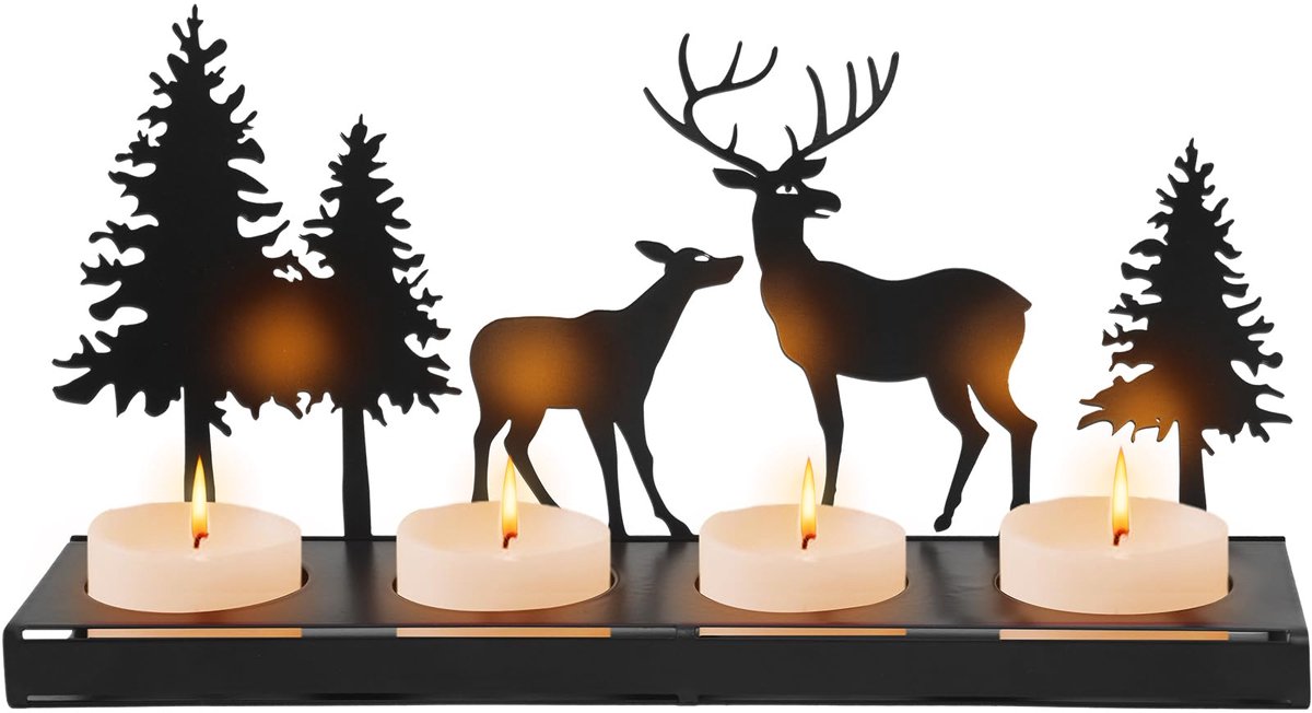 Unyqoos® Moderne metalen adventskandelaar met rendiermotief voor vier kaarsen