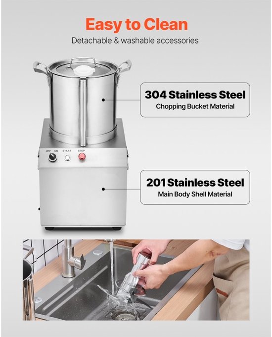 Keukenmachine Groentehakker - Voedselverwerker - 10 L Capaciteit - RVS Voedselveilig - Met 2 Extra S-vormige Messen - Voor Groenten, Fruit, Granen, Noten van Merkloos — afbeelding 5