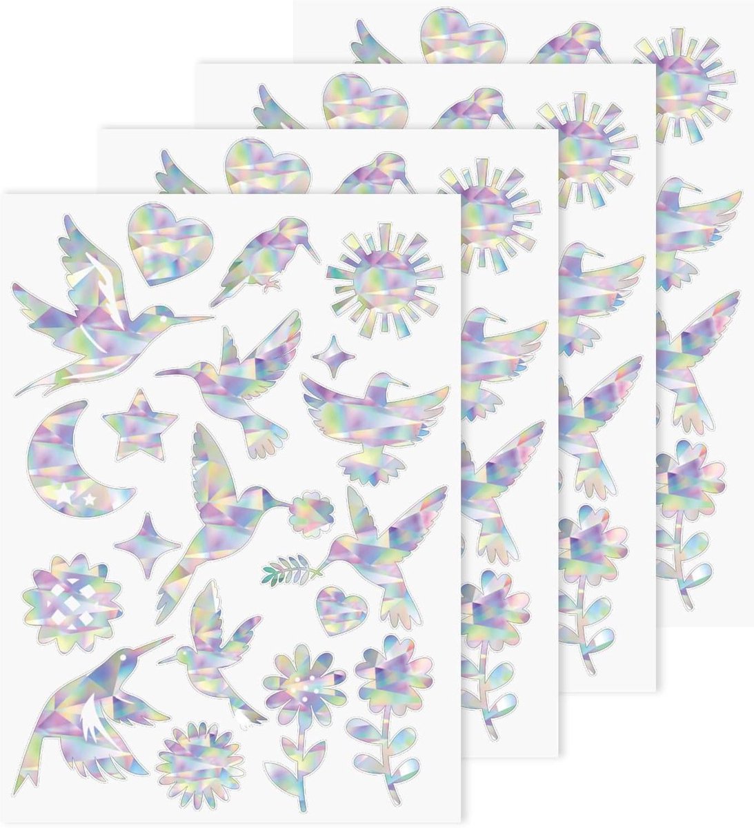 EGoods - Anti-Botsings Raamstickers voor Vogelbescherming met Regenboogeffect - Reflecterend - Geen Lijm - 64 stuks - Diverse Ontwerpen