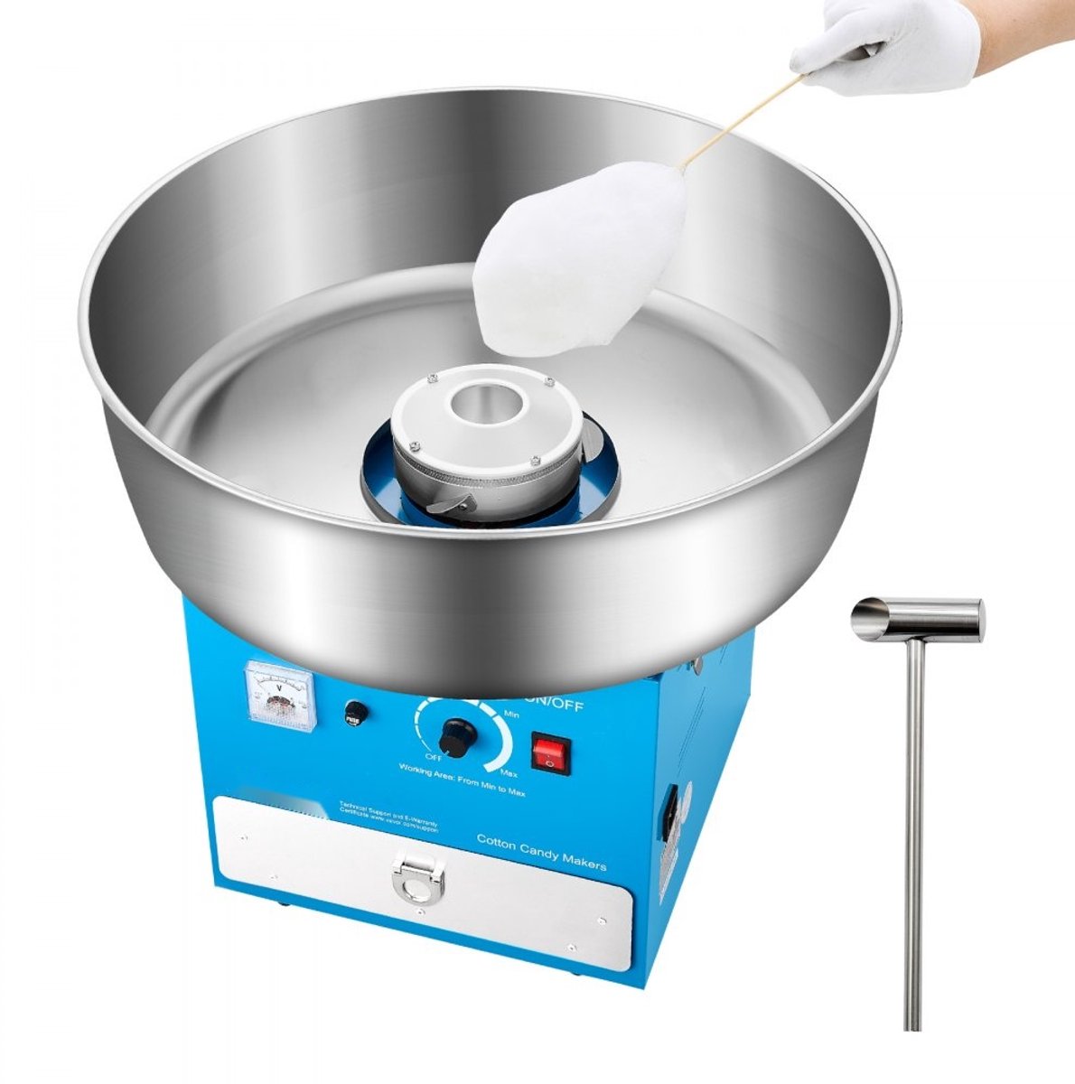 Suikerspinmachine / Suikerspin Maker - Elektrisch Commercieel - 1000W - 52 cm RVS Kom - Inclusief Suikerschep - Met Opberglade - Blauw