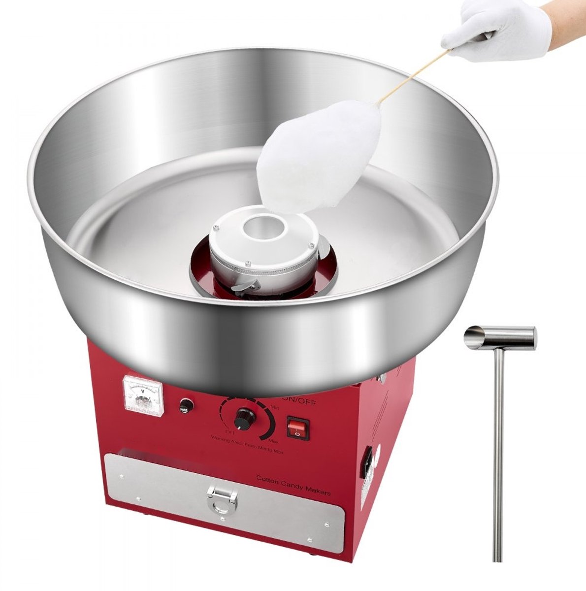 Suikerspinmachine (suikerspin machine) - Elektrisch Commercieel - 1000 W Vermogen - 52 cm RVS Kom - Inclusief Suikerschep - Met Lade - Voor Feesten en Evenementen - Rood