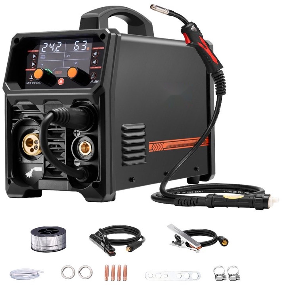 MIG/MAG Lasapparaat - 5-in-1 Multilasser - 200 A - Synergisch & Puls MIG - Gasloos en Met Gas - MMA & Lift TIG - IGBT-Inverter - LCD-Scherm