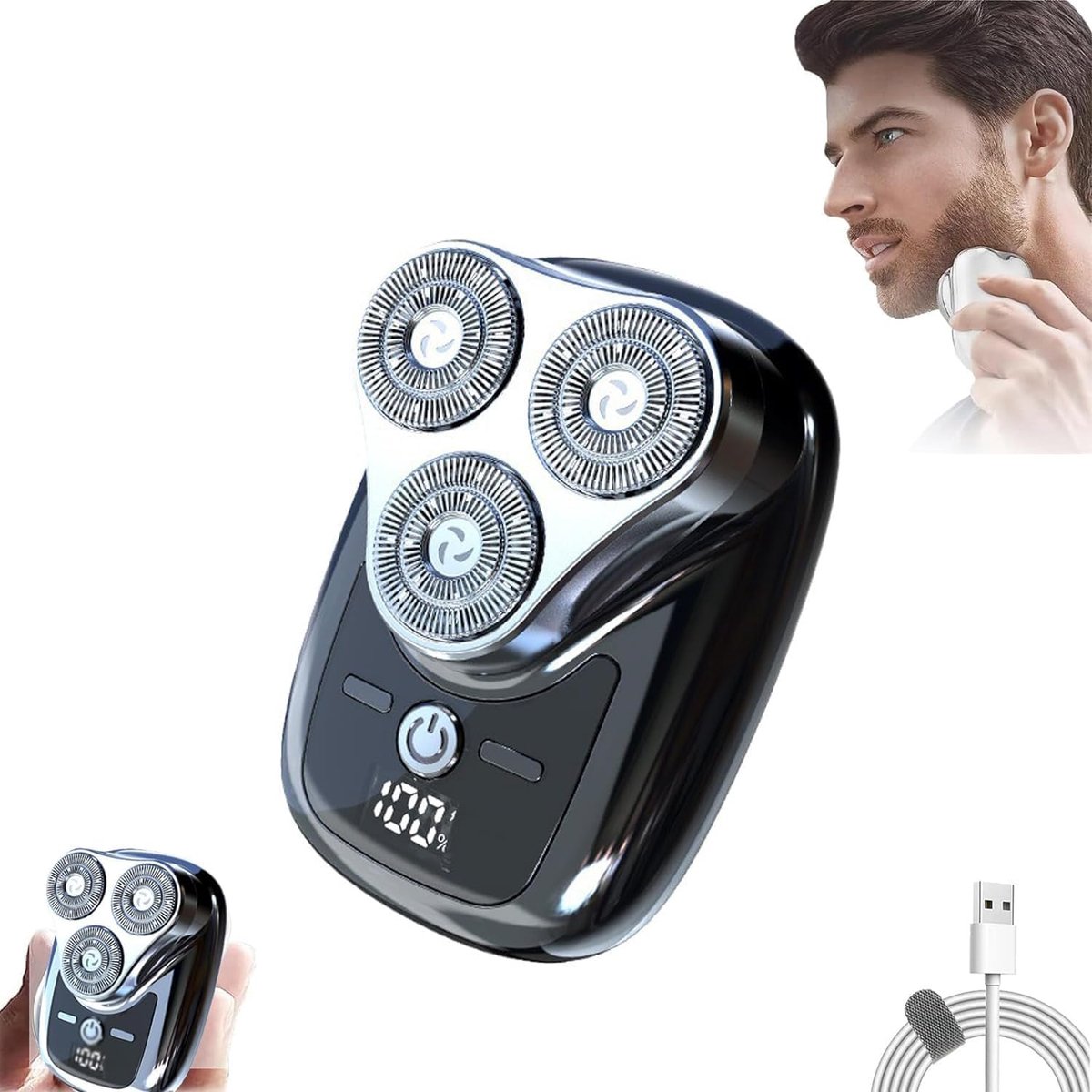 Gradient Space Stone Mini draagbare elektrische reisscheerapparaat voor mannen en vrouwen, zakformaat, afwasbaar, USB-oplaadbaar, zwart