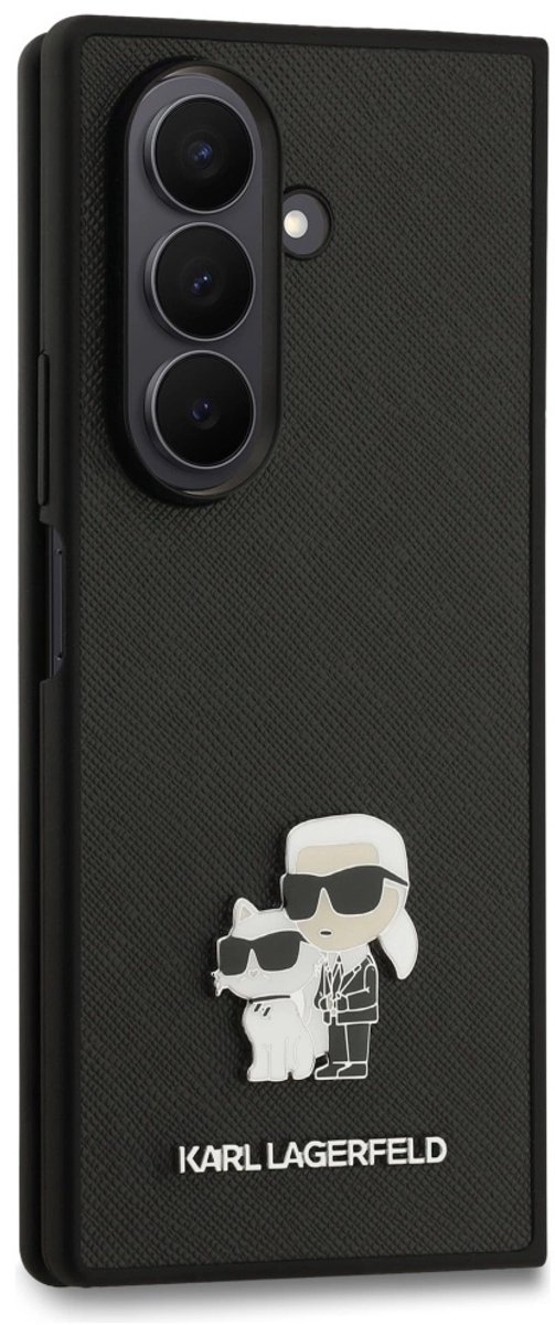 Karl Lagerfeld Back cover - Galaxy Z Fold 7 - Saffiano Leather - Karl & Choupette Pin - Zwart