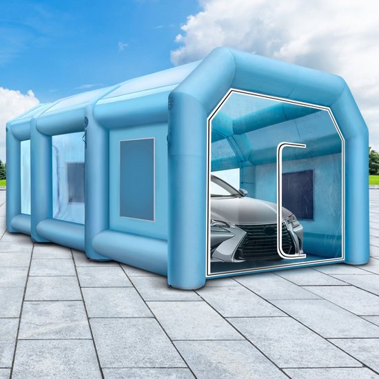 Opblaasbare Spuitcabine Tent - Spuittent Auto - 8 x 4 x 3 m - Met 2 Elektrische Blaasmachines - Voor Autospuitwerk van MAXXTOOLS — afbeelding 3
