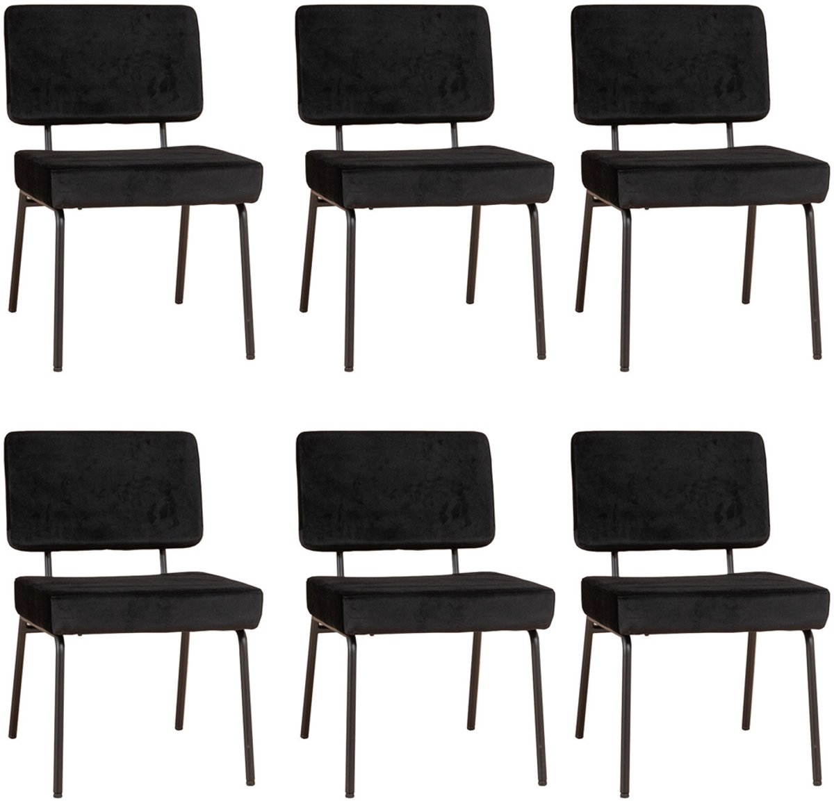 Bronx71 Velvet eetkamerstoel Espen zwart - Eetkamerstoelen set van 6 - stoel