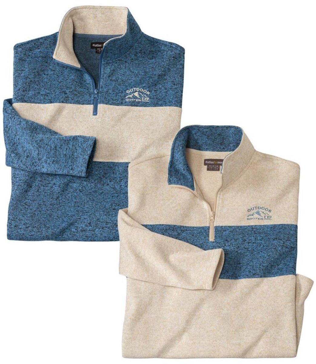 ATLAS FOR MEN - Set van 2 tweekleurige sweaters van molton - Heren - Verkrijgbaar in grote maten - XXL