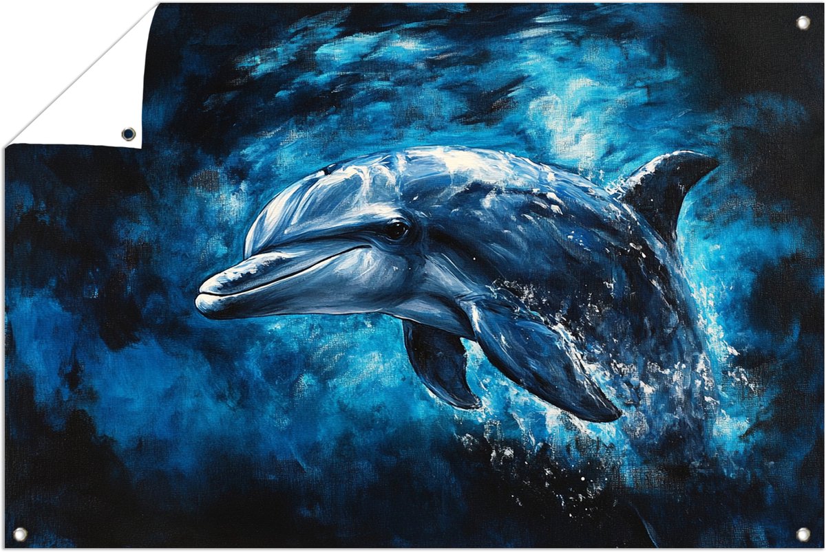 Dolfijn met waterspatten – buiten decoratie – Tuinposter – 150x100 cm