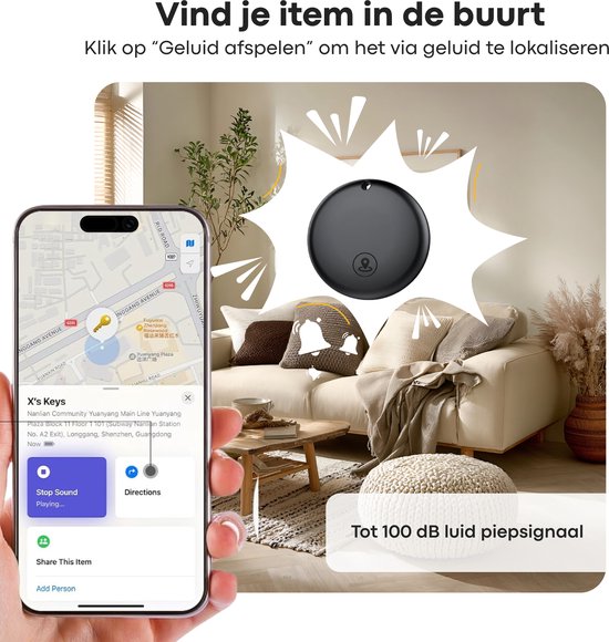 Buzzy Mini GPS Tracker voor IOS - Werkt met Apple ‘Zoek Mijn’ App - Zonder Abonnement - Bluetooth Tracker voor Sleutels, Koffer, Hond & Auto - Zwart - 1 Stuk