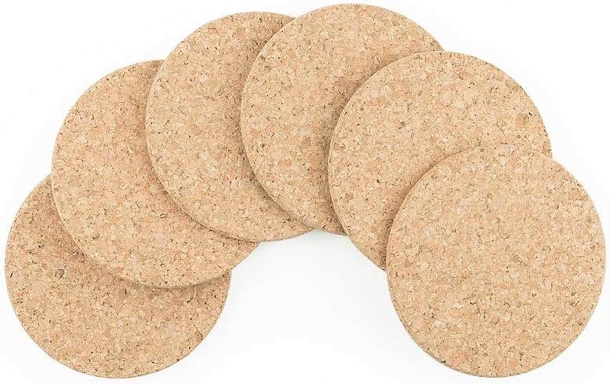 Set van 6 Ronde Kurken Coasters voor Dranken - 9.5 cm Diameter, 10 mm Dik