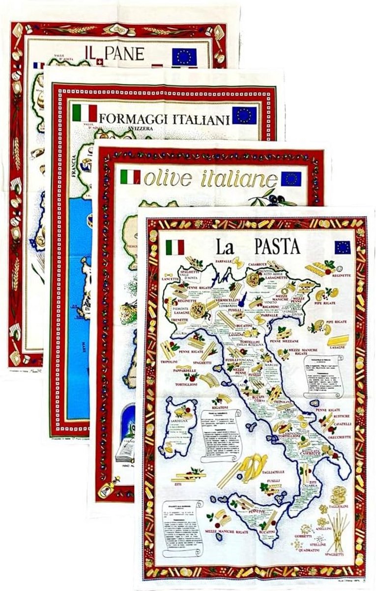 Set van 4 100% katoenen theedoeken - Italië, multifunctioneel, 55 x 85 cm