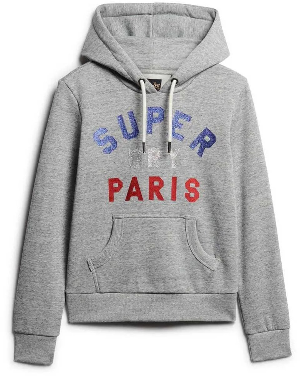 Superdry Glitter Graphic Logo Hoodie M Vrouw Grijs