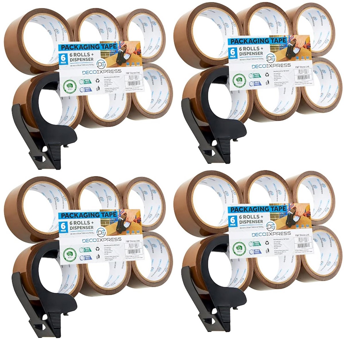Sterke Verpakkingstape Dispenser met 6 Rollen - Bruin of Mix - Voor Verhuisdozen en Zwaar Inpakwerk