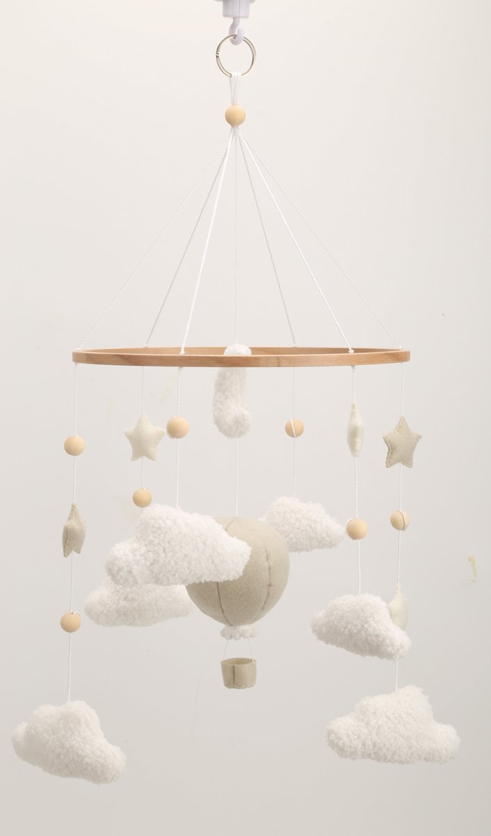 WallWood - Baby mobiel met wolken en luchtballon - decoratie voor babykamer — afbeelding 4
