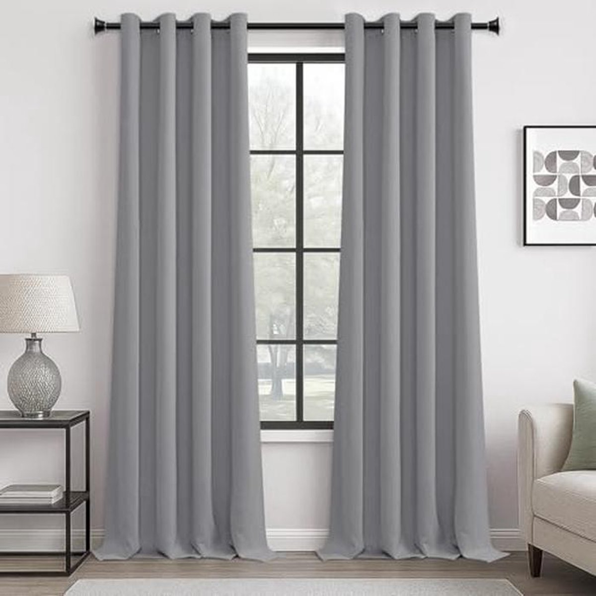Thermogordijn met ingestanste ringen - ondoorzichtig, modern verduisteringsgordijn voor woonkamer, kantoor, slaapkamer - set van 2