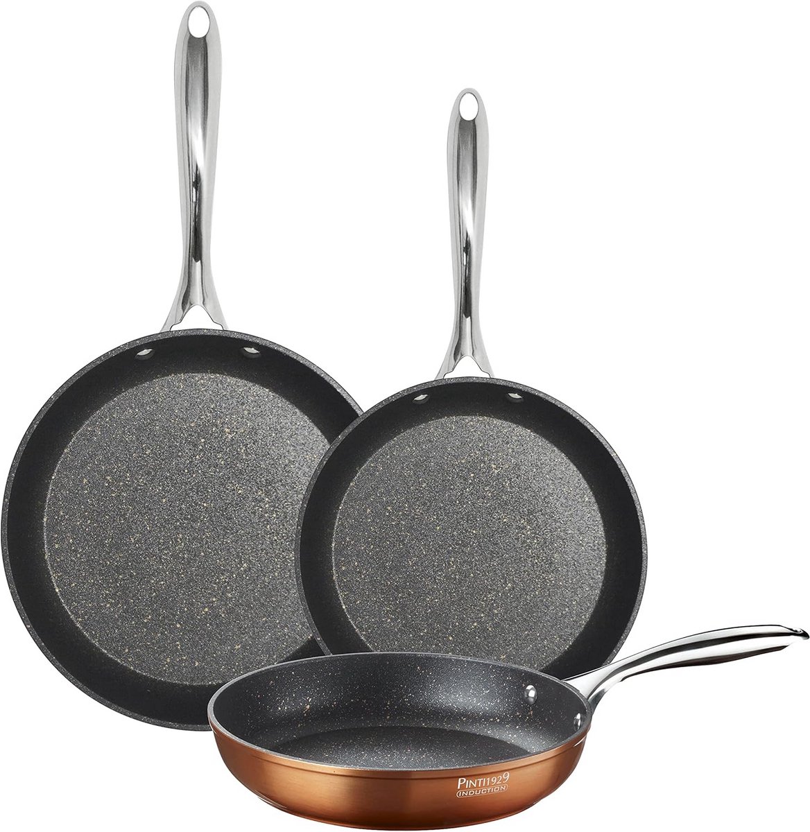 Set van 3 Forged Aluminium Koekenpannen met Antiaanbaklaag voor Inductie